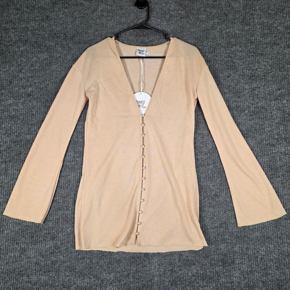 Princess Polly Beige Knit Button Front Cardigan Long Sleeve Fitted Size 4 (XS/S)